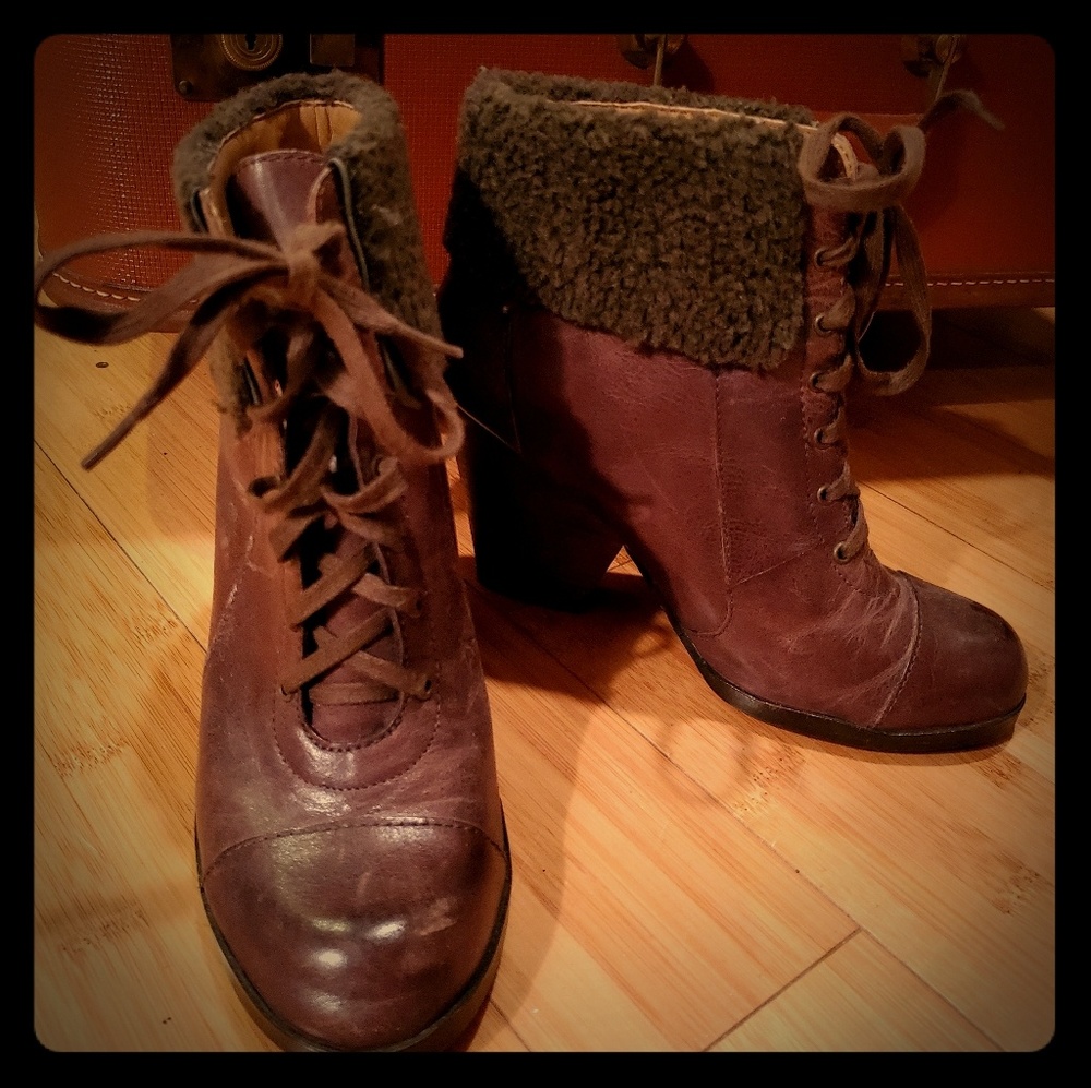 Brown lace-up boots with small heel